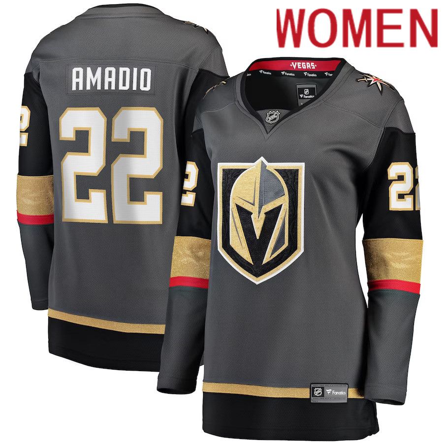 Women Vegas Golden Knights 22 Michael Amadio Fanatics Branded Gray Alternate Breakaway Player NHL Jersey